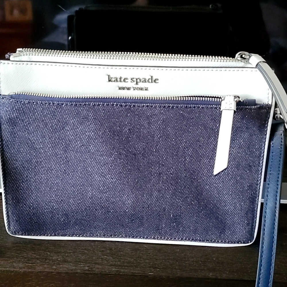 NWOT Kate spade Pre-owned denim and white crossbody purse